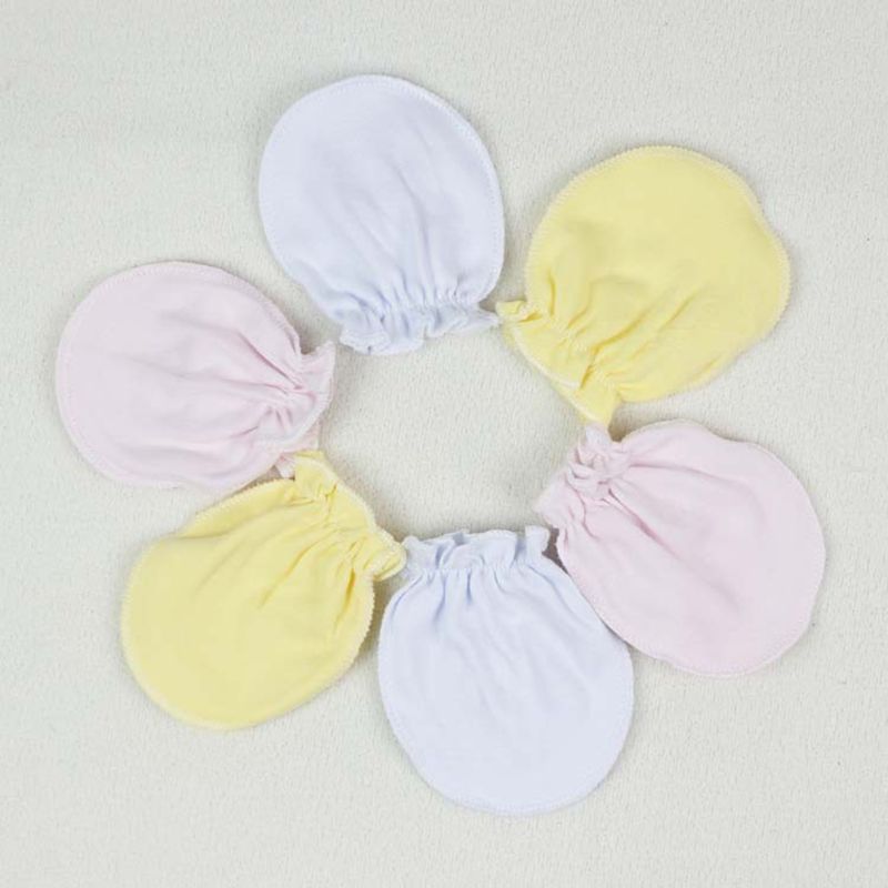 3 Pairs Unisex Del Bambino Nessun Graffio Guanti Colori Solidi Anti Afferrare Le Mani Guanti di Cotone Morbido Comodo Infantile Viso Protezione