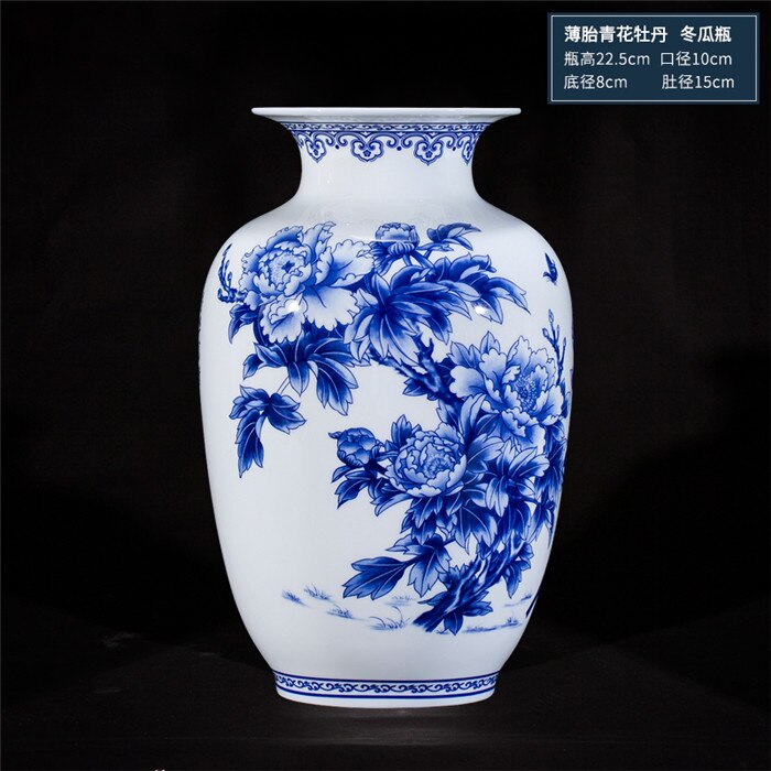 Kinesisk stil jingdezhen blå og hvid porcelæn vaser fine ben porcelæn vase pæon dekoreret keramik vase: B