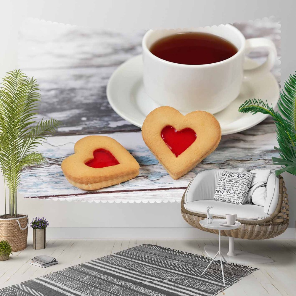 Anders Grijs Houten kopje Thee Harten Broodjes 3D Print Decoratieve Hippi Bohemian Muur Opknoping Landschap Tapijt Muur Art
