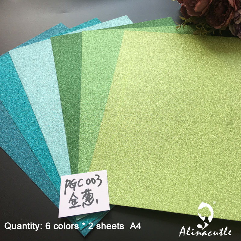 6 colors x 2sheet cardstock paper card stock Green Color Shades Glitter A4 250gsm Paper DIY Scrapbooking paper pack Alinacraft