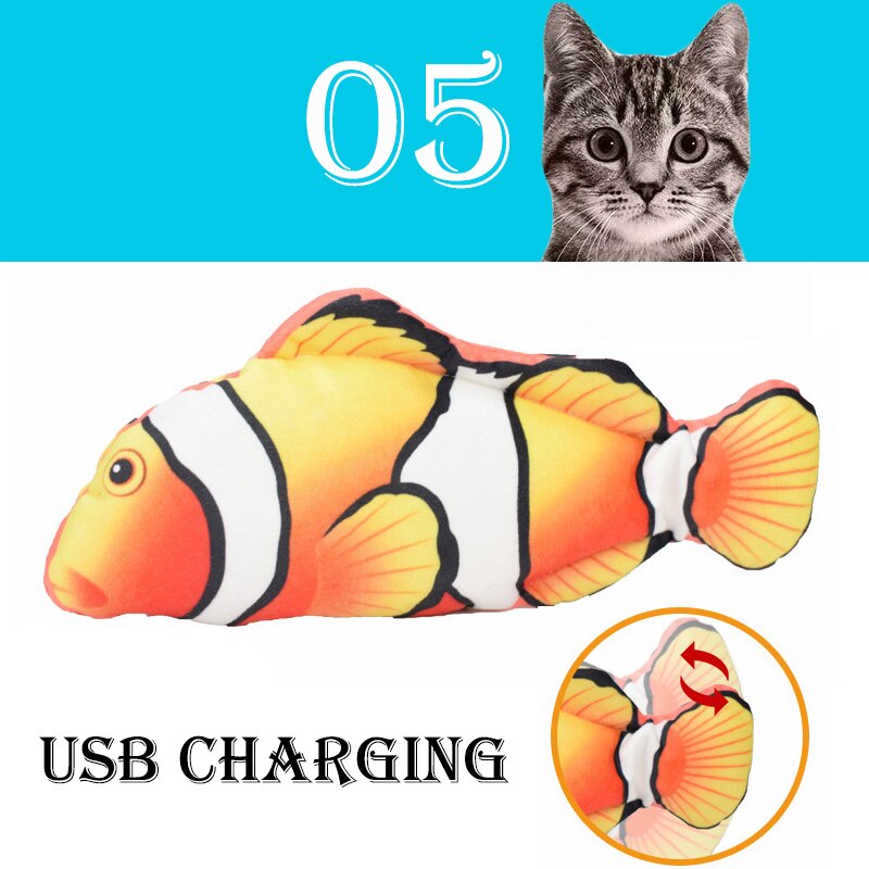 Juguete electrónico interactivo con forma de pez para gatos, juguete de simulación con carga USB, suministros para mascotas: 05