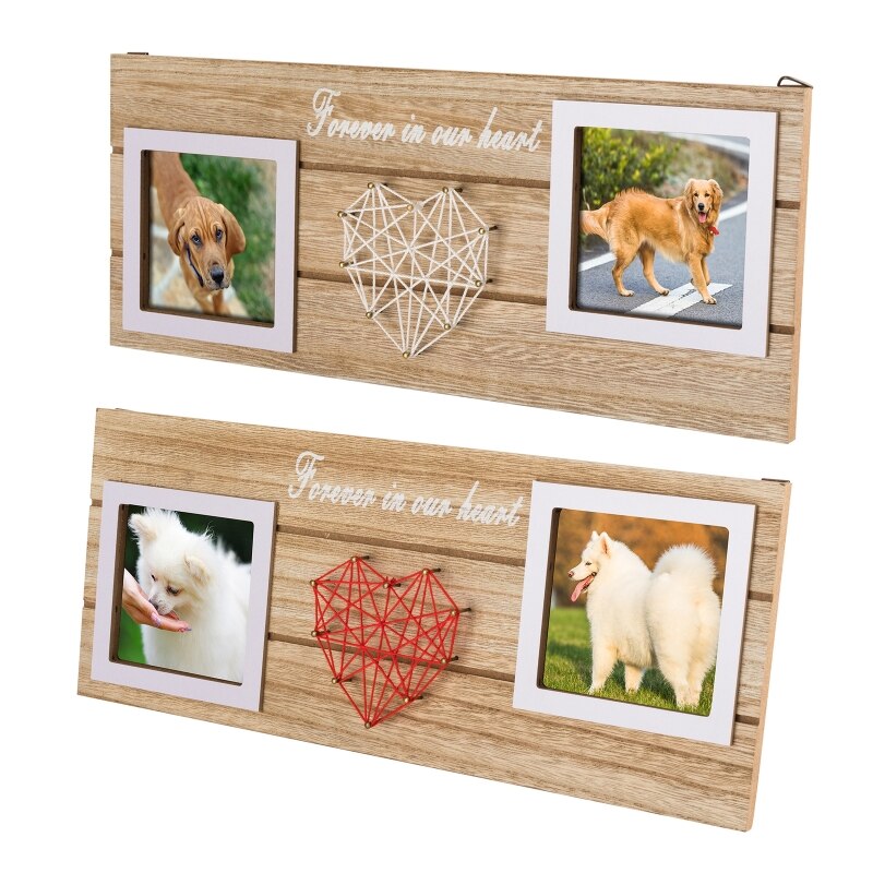 Marco de fotos de perro de madera, marco de fotos conmemorativo en forma de corazón, artesanías de madera para decoración del hogar, dormitorio y sala de estar