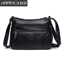 Annmouler Women Crossbody Bag Black Soft Washed Leather Shoulder Bag Patchwork Messenger Bag Small Flap Bag for Girls