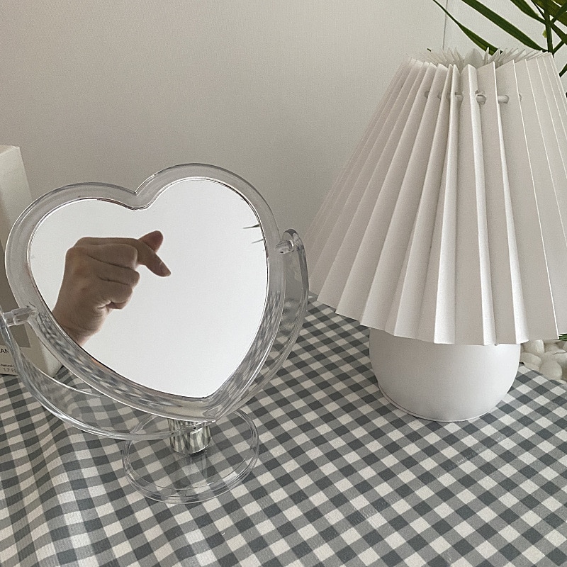 1pc Acrylic Double Side Makeup Mirror Cute Heart Shaped Cosmetic Mirror, Transparent Base Home Bedroom Desktop Make Up Mirror