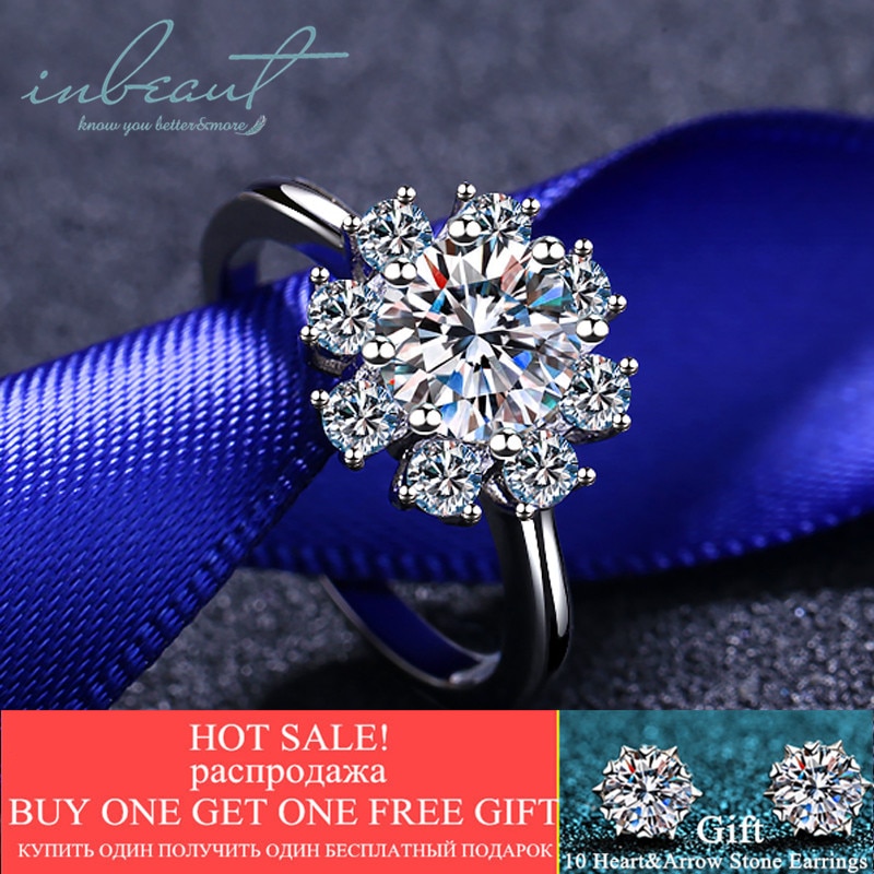 Inbeaut 925 prata princesa arco moissanite anel excelente corte 0.5 ct pass diamante teste d cor pedra solo anel feminino clássicos