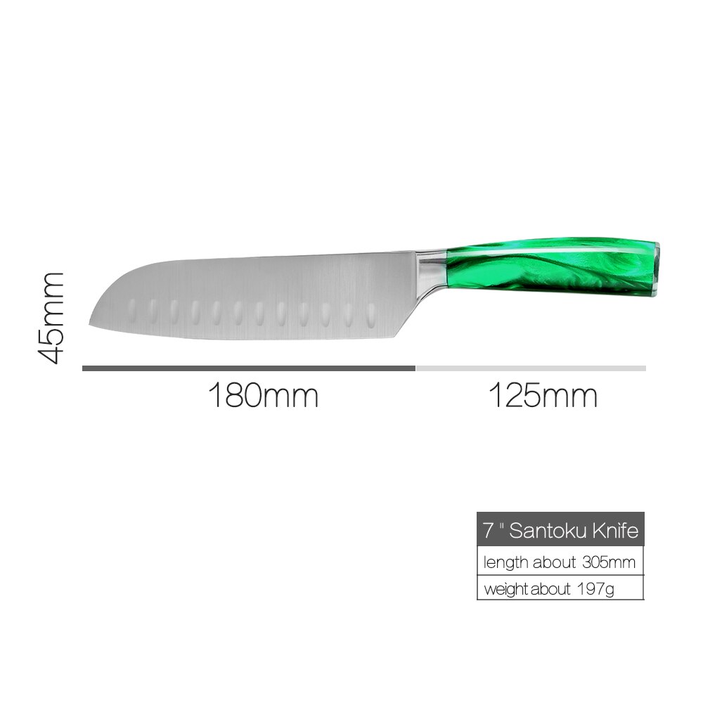 XYj-Juego de cuchillos de cocina de acero inoxidable, juego de cuchillos con Mango Verde de 8 pulgadas, Santoku, cortador de pan de Chef, rebanador chino 3CR13: J 7 santoku knife