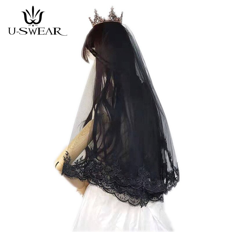 3 Styles Retro Gothic Lace Muslim Bride Veil Black Tulle Dress Women 1 Layer Black Lace Veil Bride Short Black Wedding Veils