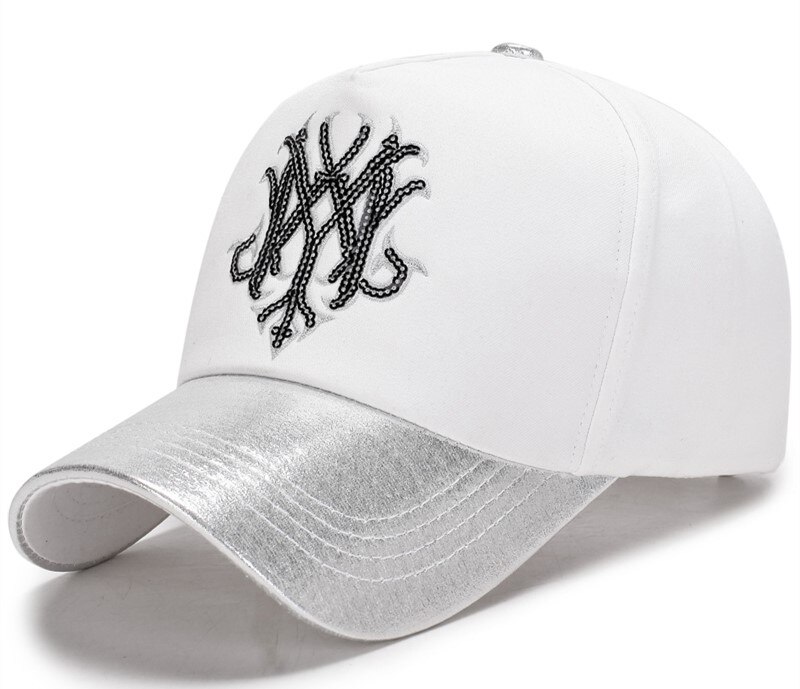 Spring and autumn baseball caps for men and women bright along the visor outdoor sports golf cap: White