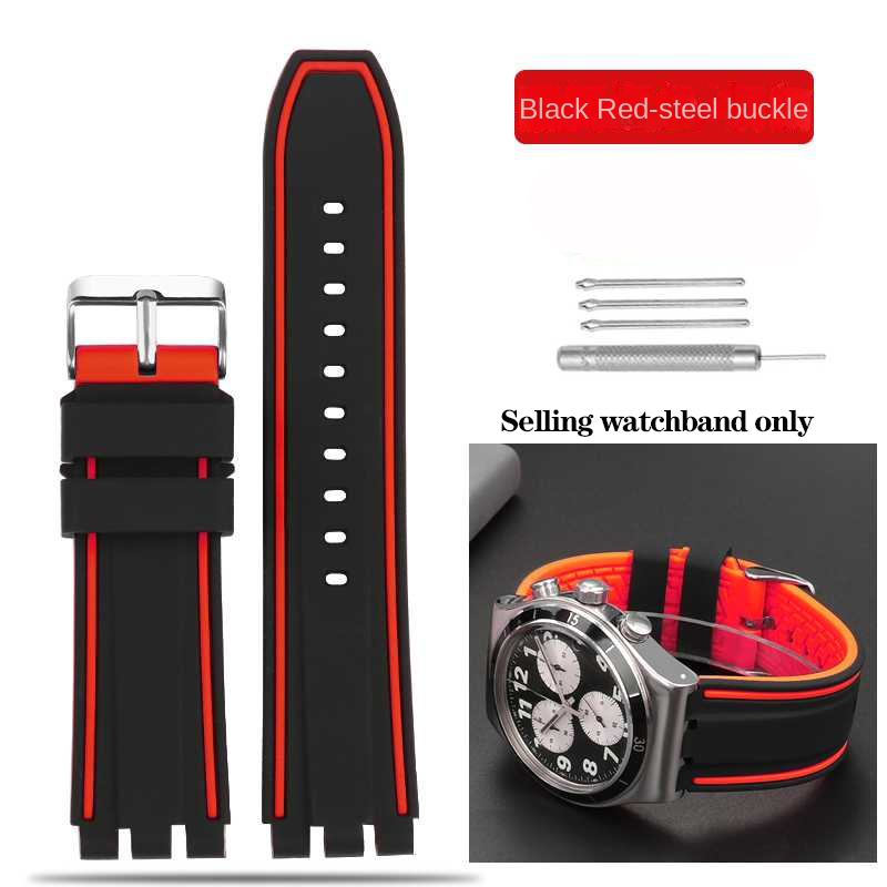 Correa de reloj de goma de 19mm, 20mm y 21mm para Swatch, correa de reloj para hombre YVS400 YVS451 YVB404, pulsera de silicona impermeable para deportes al aire libre: Negro y gris / 19mm