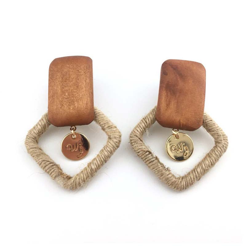 Boucles d&#39;oreilles pendantes en bois, bambou et rotin, faites à la main, bijoux tendance pour la plage, de Boutique: 6