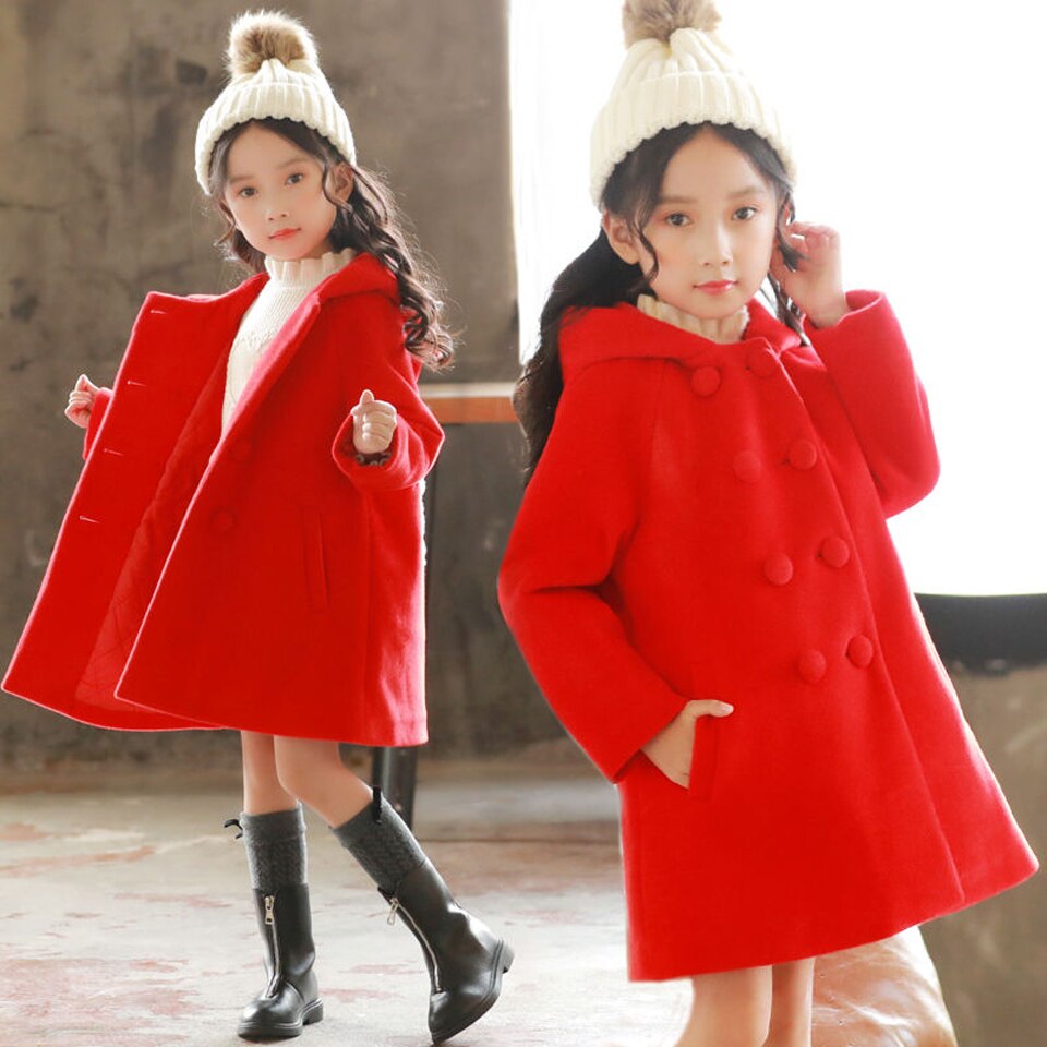 Manteaux d'automne et d'hiver pour adolescentes | Vêtements d'extérieur épais et chauds en laine, à simple boutonnage, vêtements d'extérieur pour enfants,