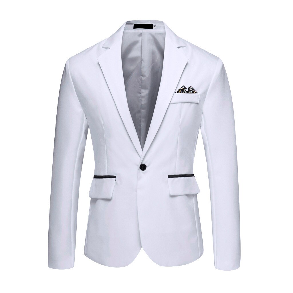 Pop Männer Blazer Stilvolle Casual Solide Blazer Business Hochzeit Party Outwear Mantel Anzug Tops Herren Mantel Blazer: White / XXL