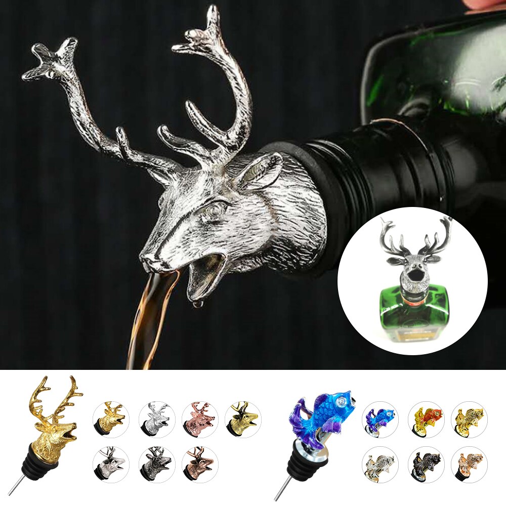 1Pcs Jagermeister Wine Pourer Zinc Alloy Deer Elk Lion Bull Wine Stopper Drinks Bar Tools Night Club Bar Accessories
