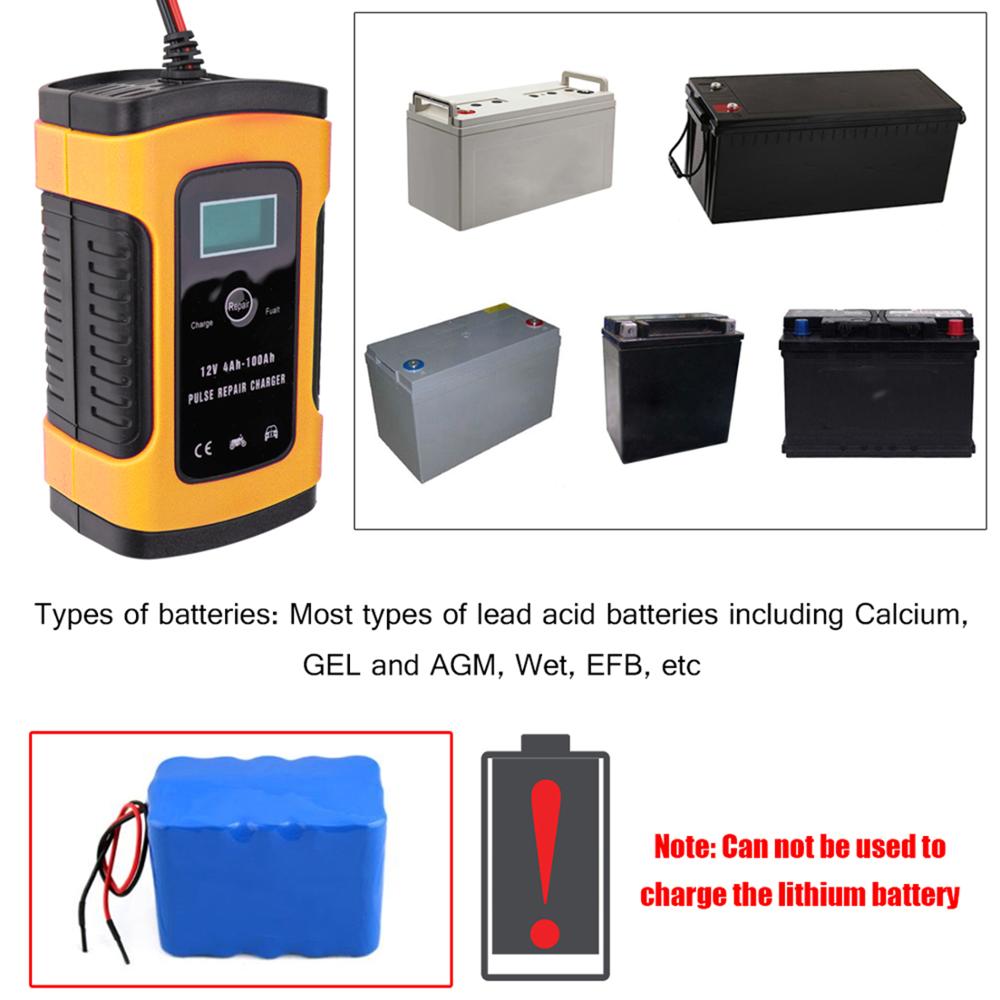 Full Automatic Car Battery Charger 110V-220V To 12V 6A Intelligent Fast Power Charging Wet Dry Lead Acid Digital LCD Display
