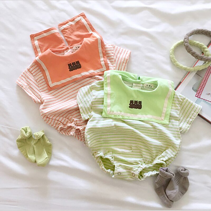 MILANCEL – vêtements d'été pour bébés garçons et filles, body rayé, ours, tenues coréennes une pièce, col Salior,