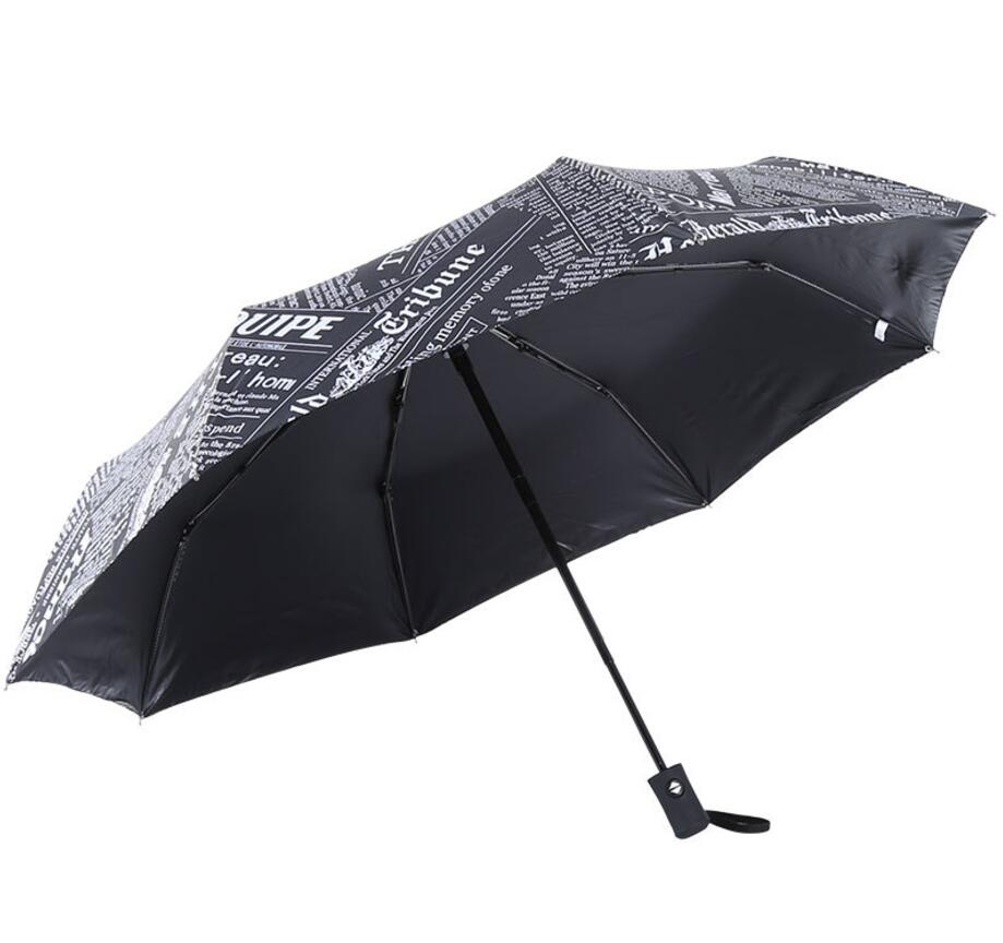 Paraguas Blanco y negro con patrón de papel London, sombrilla de 8 huesos resistente al viento para lluvia y sol para hombre joven