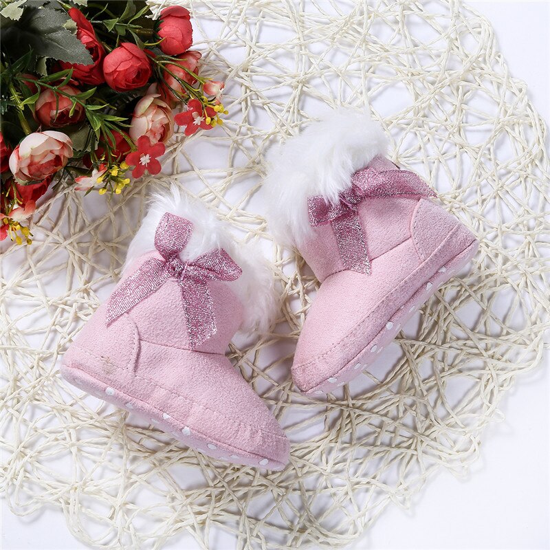 Toddler Baby Girl Boots Winter Warm Crib Shoes Plush Slip-on Soft Mocassin Shoes Snow Boots 0-18M