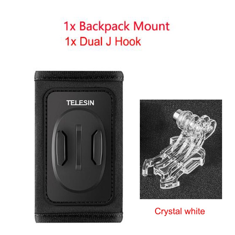 TELESIN fixation rapide bandoulière avec double tête j-crochet sac à dos support de coussin pour GoPro Hero 7 6 5 SJCAM EKEN OSMO ACTION: black with crystal J