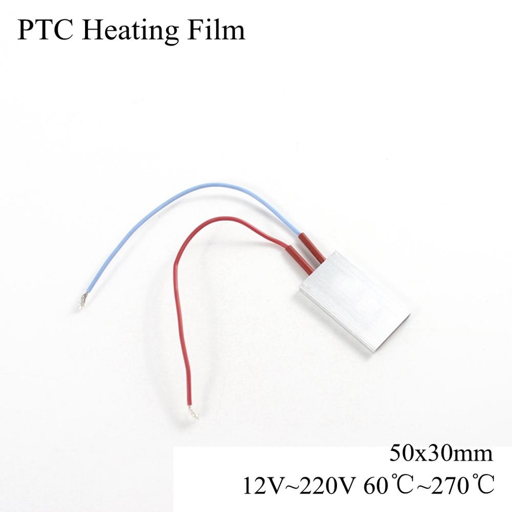50x30mm 12V 220V PTC Heating Element Constant Thermostat Insulated Thermistor Ceramic Air Heater Plate Fan Heat Film 12 100 220