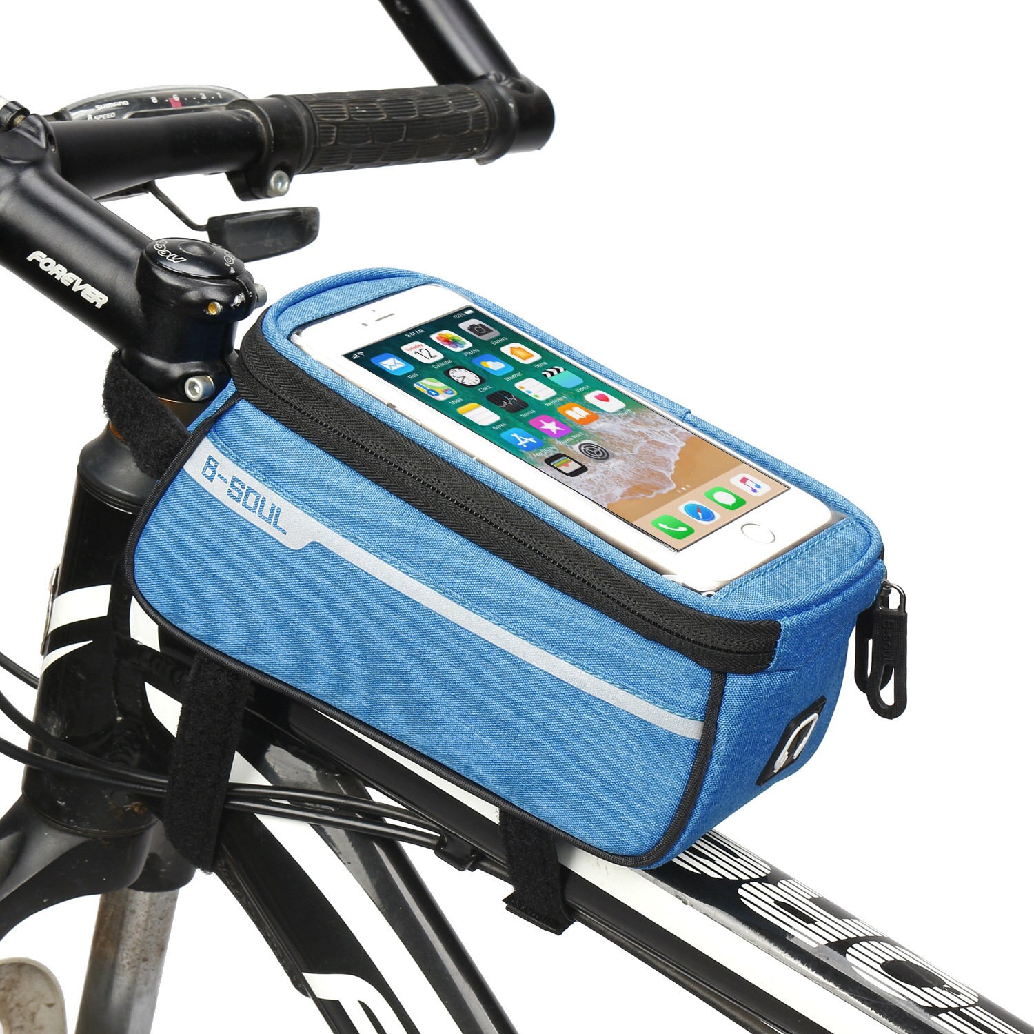 Cykeltaske vandtæt forcykel cykeltaske 6 tommer telefon cykeltoprør styretasker mountainbiketilbehør  d30: 620128 blå