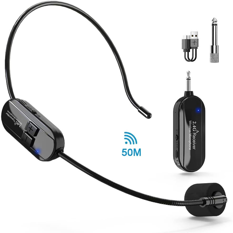 2,4 G Professionelles Wireless Headset Mikrofon für Sprachverstärker Lautsprecher Karaoke Unterricht Treffen Singen Gaming Kommentar