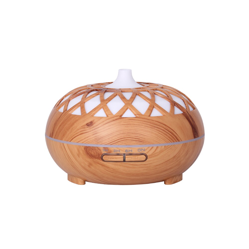 500ML wood color pattern air humidifier, aroma essential oil diffuser with colorful night light,with remote control: Cadmium red / US