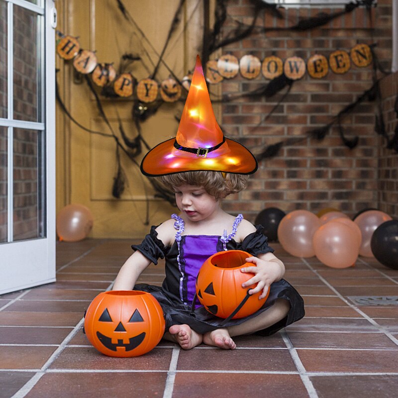 1 stk halloween hekse hat med led lys glødende hekse hat hængende halloween indretning suspension træ glødende hat til børn