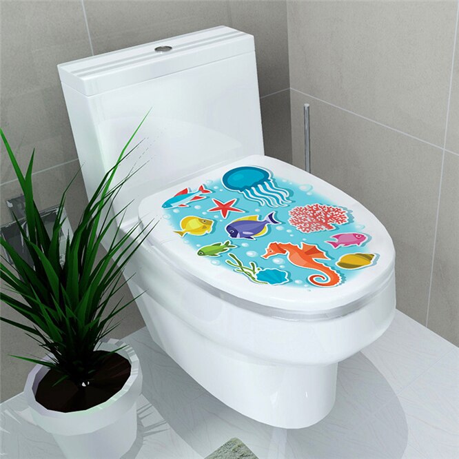 Vandtæt 3d toilet sæde væg klistermærke kunst havfisk wc piedestal pan dækning mærkater aftageligt badeværelse mærkater hjem indretning
