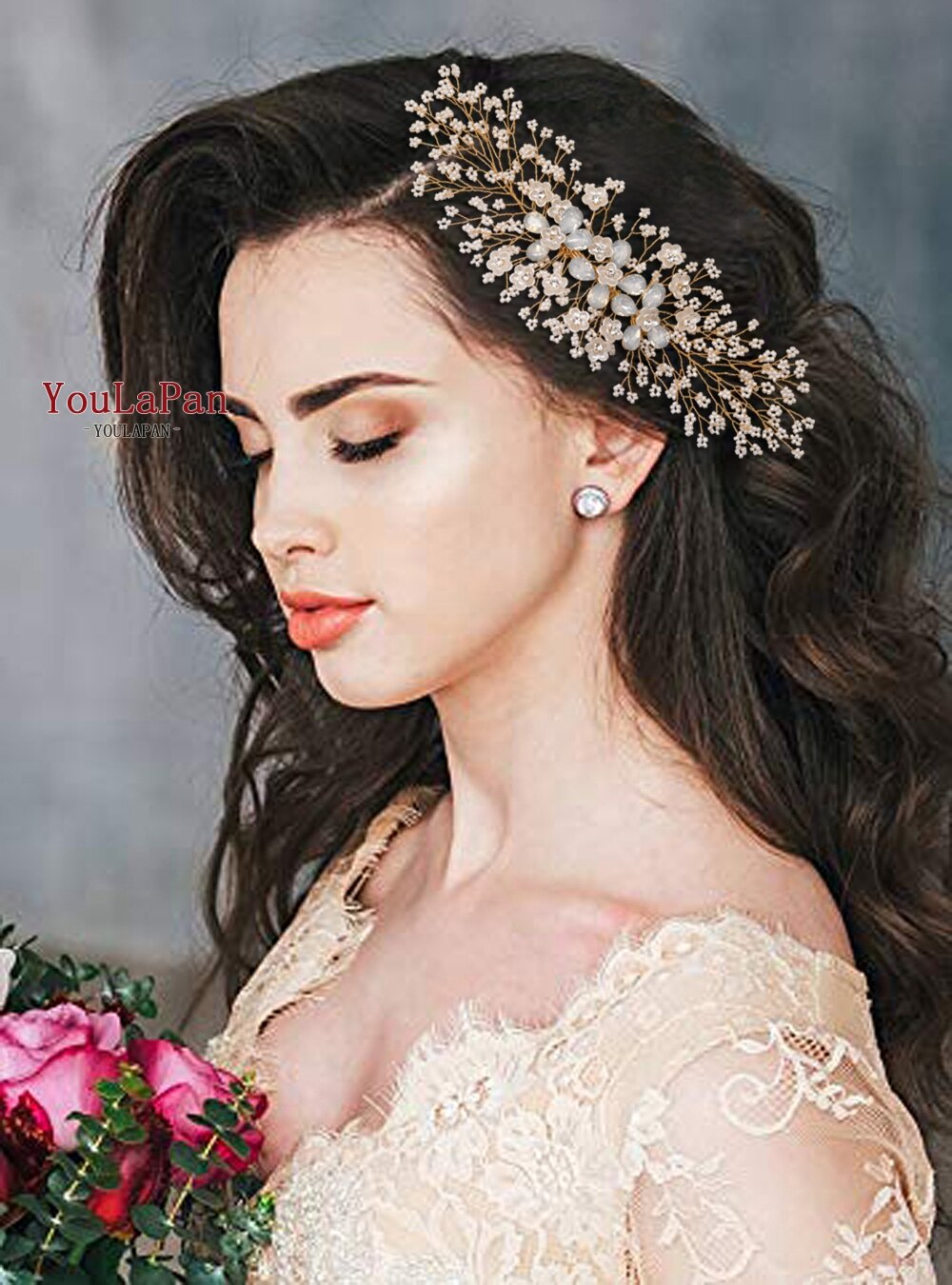 Topqueen  hp279 bloemen haarkam kralen haarkam bruiloft gouden zilveren haarkam juweel haarspeld bruids haarsieraden bruids tiara