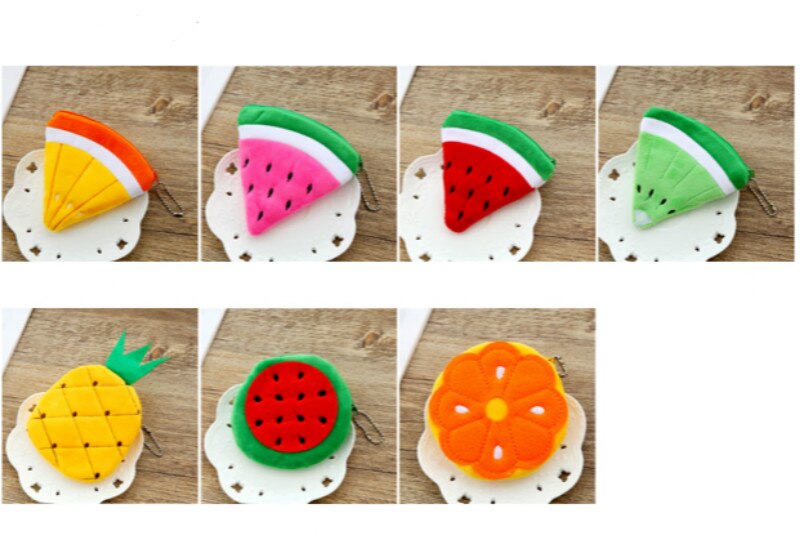 Owoce Kawaii pluszowa portmonetka dzieci zamek błyskawiczny małe drobne torebka portfel kobiety etui portfel dziewczyna mini krótkie etui na monety portfel