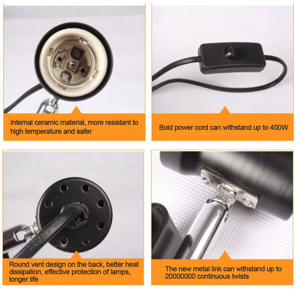 Lámpara de calor giratoria UVA UVB, accesorio de bombilla, soporte de luz Sucker para reptiles, tortugas, pecera, Habitat con interruptor, luz de Metal