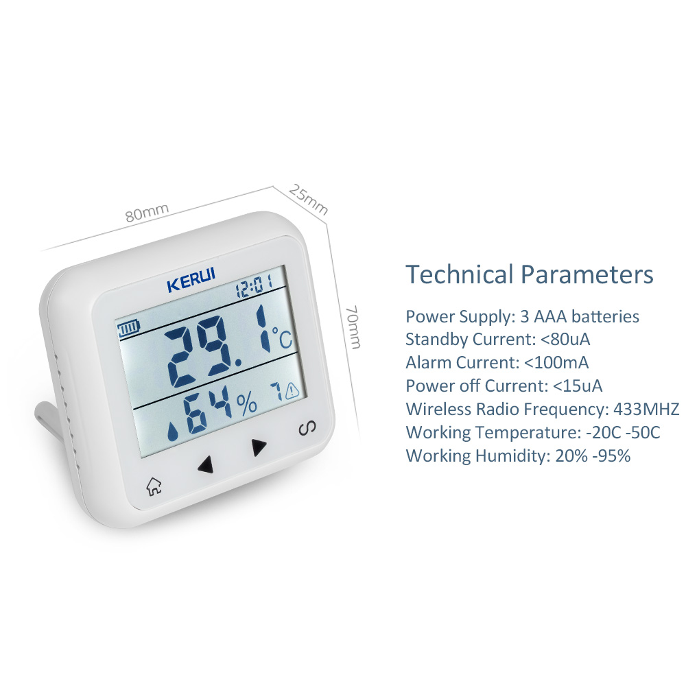 KERUI TD32 LED Display Adjustable Temperature And Humidity Alarm Sensor Detector Alarm Protect the personal and property