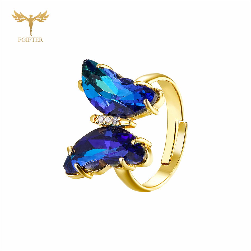 Anillos de mariposa de circón en 18 colores para mujeres y niñas, accesorios de joyería para dedo de mano de cobre de Color dorado de lujo, de tamaño ajustable: CAMEL