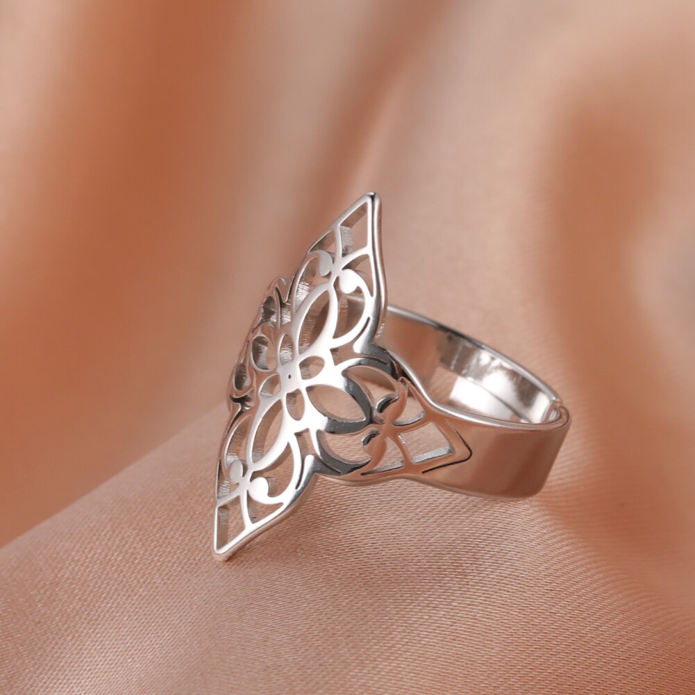 Skyrim Eenvoudige Knipsel Filigraan Bloem Ringen Voor Vrouwen Rvs Wedding Party Verstelbare Vintage Ring Sieraden