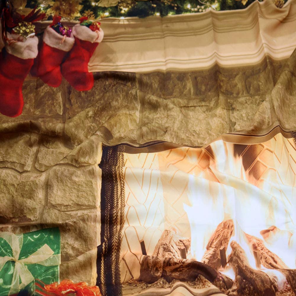 Christmas Fireplace Merry Xmas Happy Year Fabric Wall Hanging Art Decorations