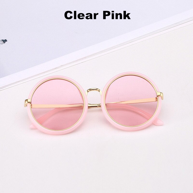 Kottdo klassiske runde børn solbriller vintage drenge piger børn solbriller metal antirefleks solbriller  uv400: Klar lyserød