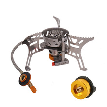 Portable Windproof Camping Gas Stove Outdoor Cooking Stove Foldable Split Burner with Gas Conversion Head Adapter