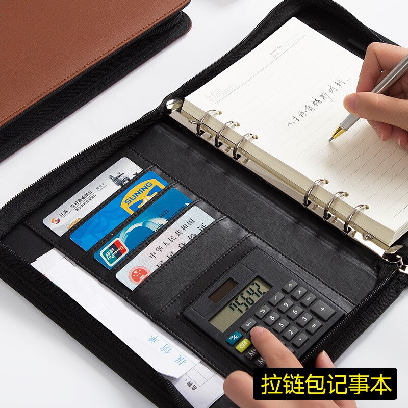 A5 File Folder Binder Manager Cabinet Padfolio with Calculator Spiral Business Fichario Notebook Briefcase Journal Handbook Bag