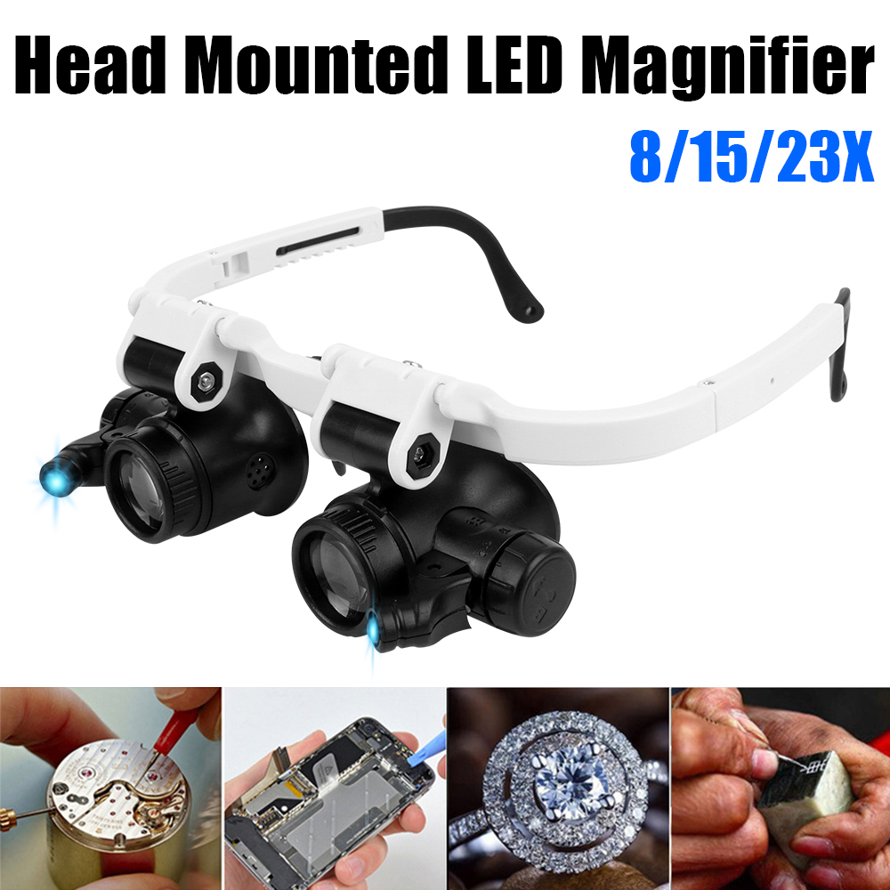 Head Mount Vergrootglas 8x 15x 23x Voor Elektronica Horloge Reparatie Dual-Lens Eye Loep Vergrootglas LED Verlichting Bril Vergrootglas