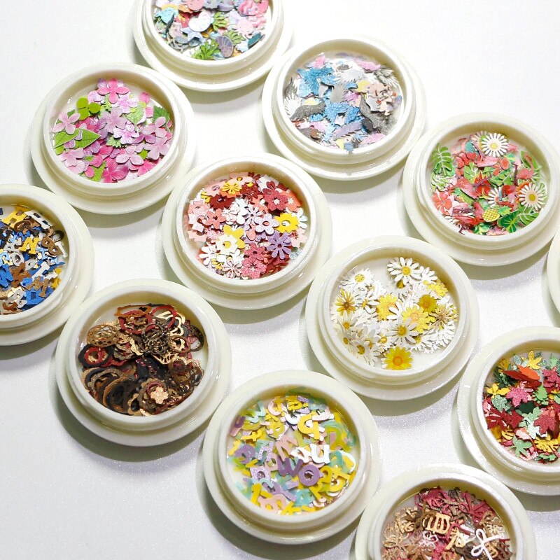 Neglekunst dekorationer negletilbehør tusindfryd blomster og blade blandet neglepasta ultra tynd neglefiner 3 dnail art 1 æske