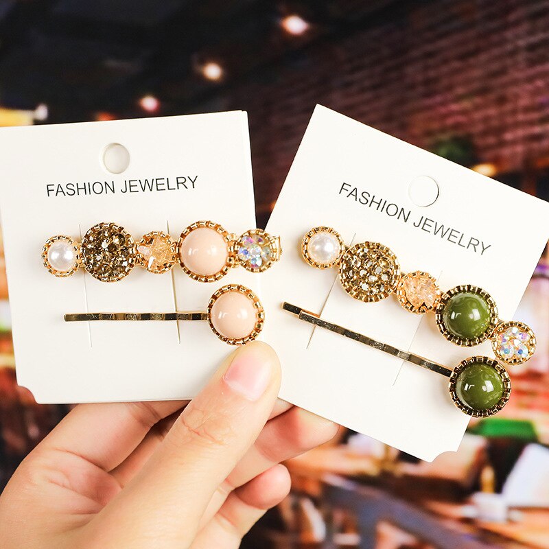 2 Pcs Korea Chic Alloy Metalen Haarspeldjes Parels Haarspelden Geometrische Bloem Barrett Vrouwen Haar Accessoires Goud Kleur Hairgrip