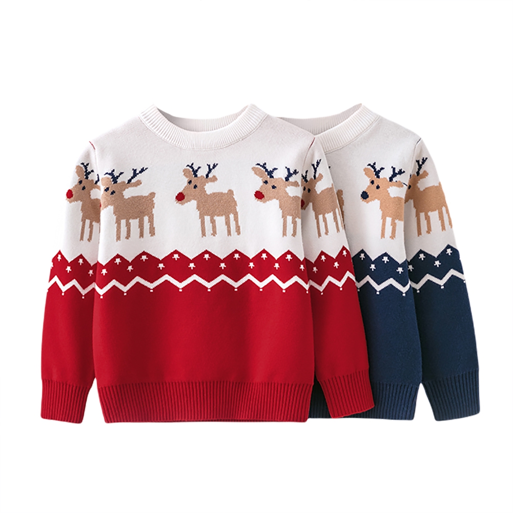 Suéter de punto para niños y niñas, ropa cálida con cuello de tornillo y dibujo de alce, otoño e invierno, 2-7T