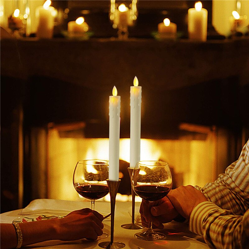 Pack of 6 Yellow Remote Flameless Moving Wick Led Taper Candles,Long Red Dancing Timer Battery Operated Window Candles With Base