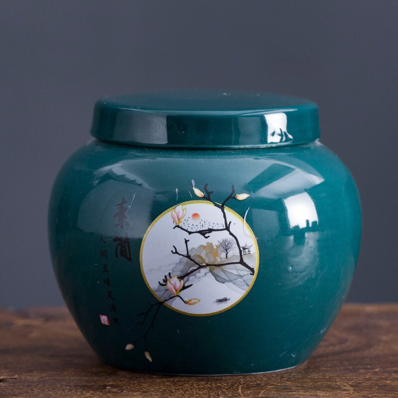 Théière en céramique Simple, grande casserole scellée, thé noir, thé vert Pu'er, réservoir de stockage universel haut de gamme, boîte, récipient à thé: Dark green