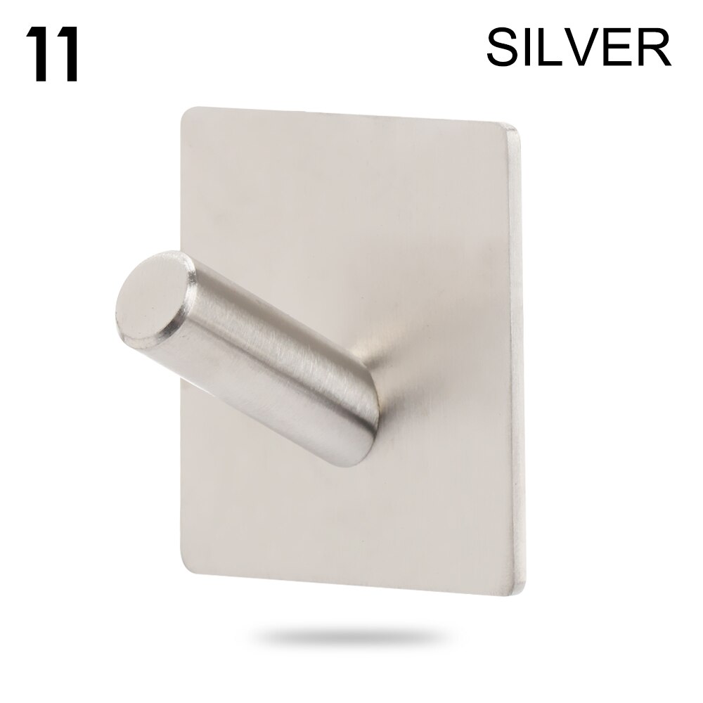 12 Styles Black Silver Hook Wall Towel Hook Stainless Steel Rustproof Strong sticky Hook Hanger for Bathroom Kitchen Hardware: silver11