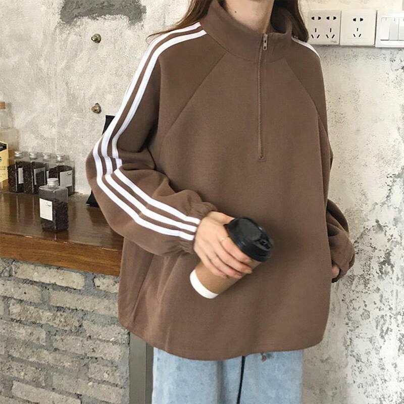 autumn women's loose stand-up collar zipper pullover long-sleeved sweater top: XXL / 3