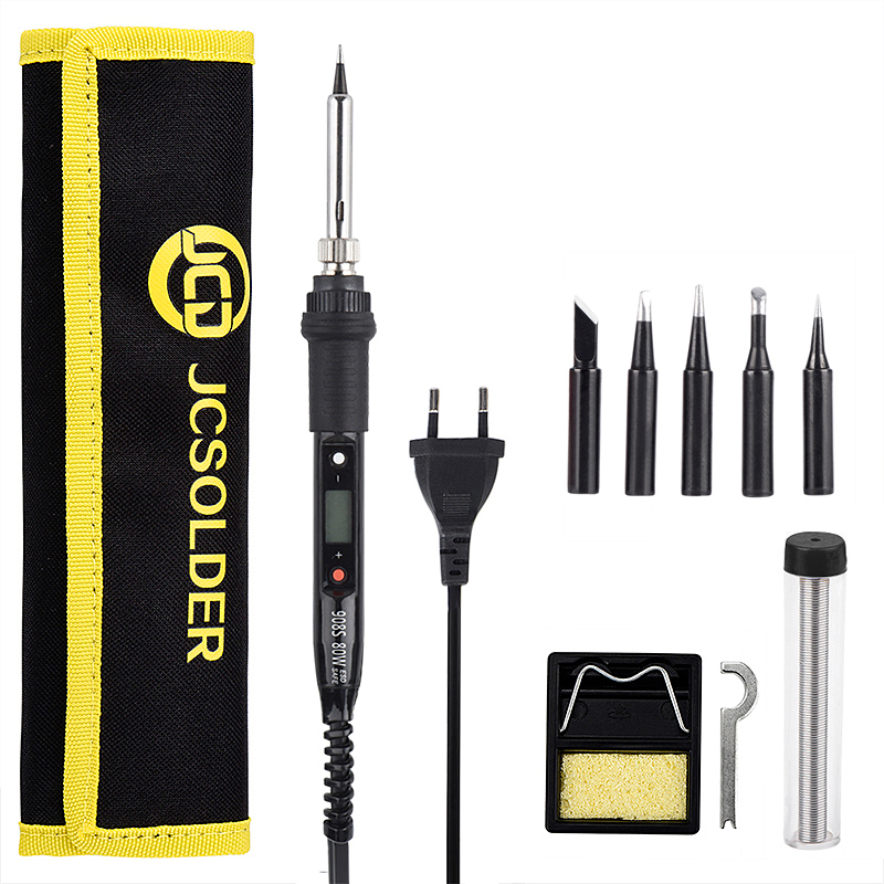JCD-Kit de soldador eléctrico, pantalla Digital LCD de 80W, temperatura ajustable, 220V/110V, herramientas de reparación de soldadura de hierro 908S: Morado / 80 W / EU