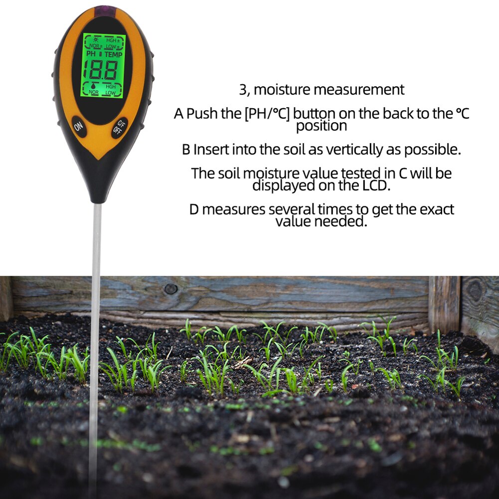 4in1 Digital Soil Analyzer Multifunctional Soil Tester Sunlight Intensity PH Value Moistures Temperature Detector Meter