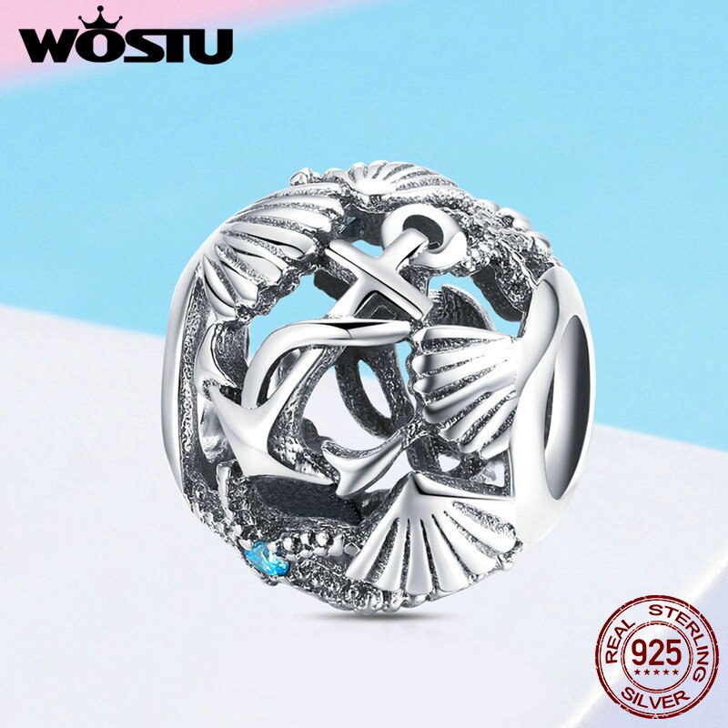 WOSTU Authentic 925 Sterling Silver Beach Shell Beads Fit Charm Bracelet Pendant Original Fresh Jewelry Accessories CQC995