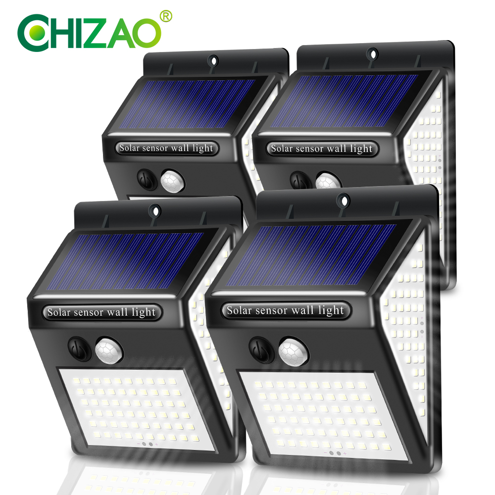 CHIZAO, 4 paquetes de luces solares de pared para exteriores, luces de jardín, sensor de movimiento PIR a prueba de agua, 3 modos de iluminación sin factura eléctrica